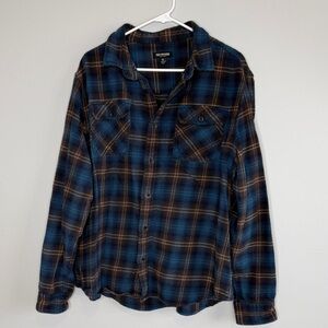 True Religion Blue Brown Plaid Logo Pocket Workwear Flannel Shirt PLEASE READ